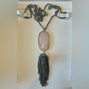 Kendra Scott Rose Quartz Silver “Rayne” Long Pendant Necklace